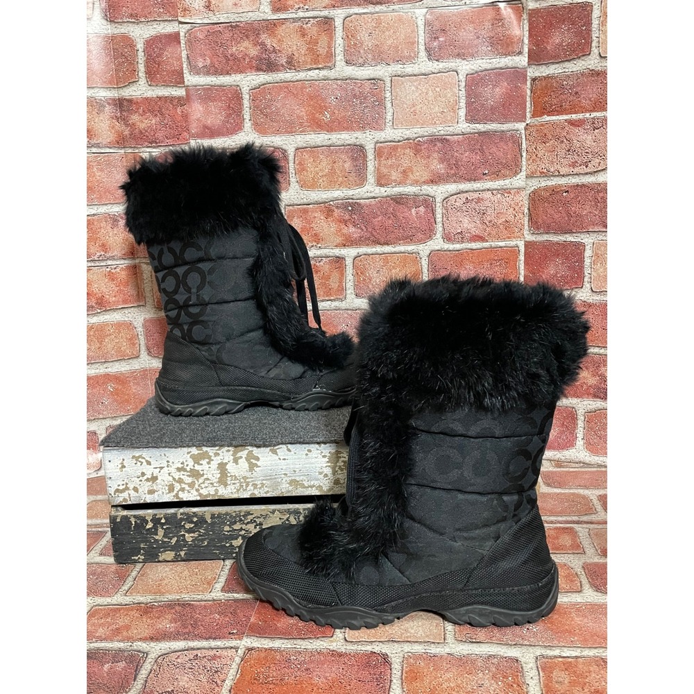 Coach Est 1941 Jennie Black Signature Monogram Faux Fur Snow Boots Q522 Size 9B
